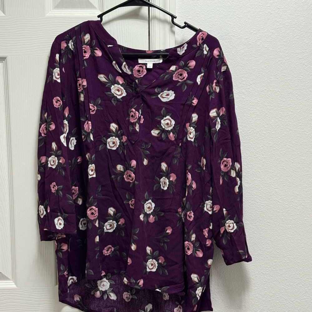 Fun2Fun Kearney Henley Top Purple 1X